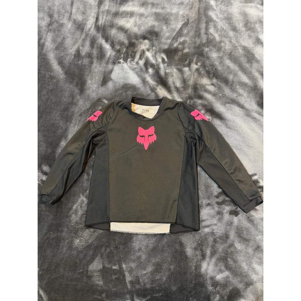 Fox Racing 180 Girls Kids Medium KM Motocross Jersey Black Pink Long Sleeve MX